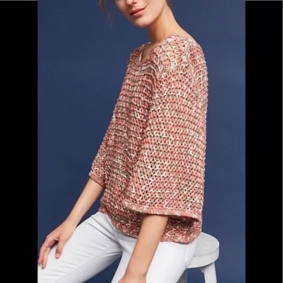 Moth Anthropologie Womens Salina Loose Crochet Knit Boxy Bell Sleeve Sweater M - Picture 3 of 14